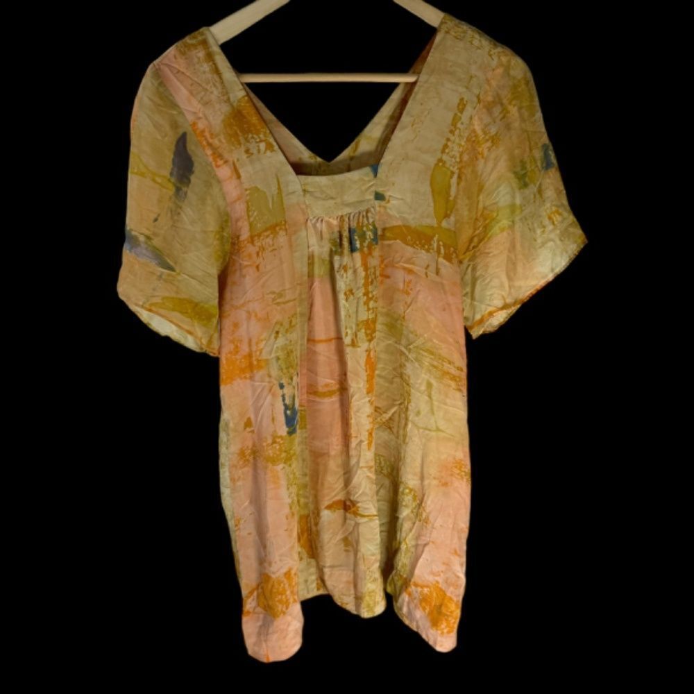 Anthropologie Maeve 100% Silk Ume Yellow Watercolor Tunic Dress Sz 4 View 2